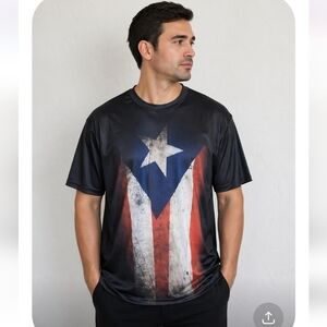 Men's Black Puerto Rico Flag Feomt Back Short Sleeve T Shirt Medium